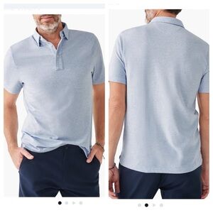 Faherty Men's M Movement Polo Cardiff Blue Heather Soft Stretch Pima Cotton